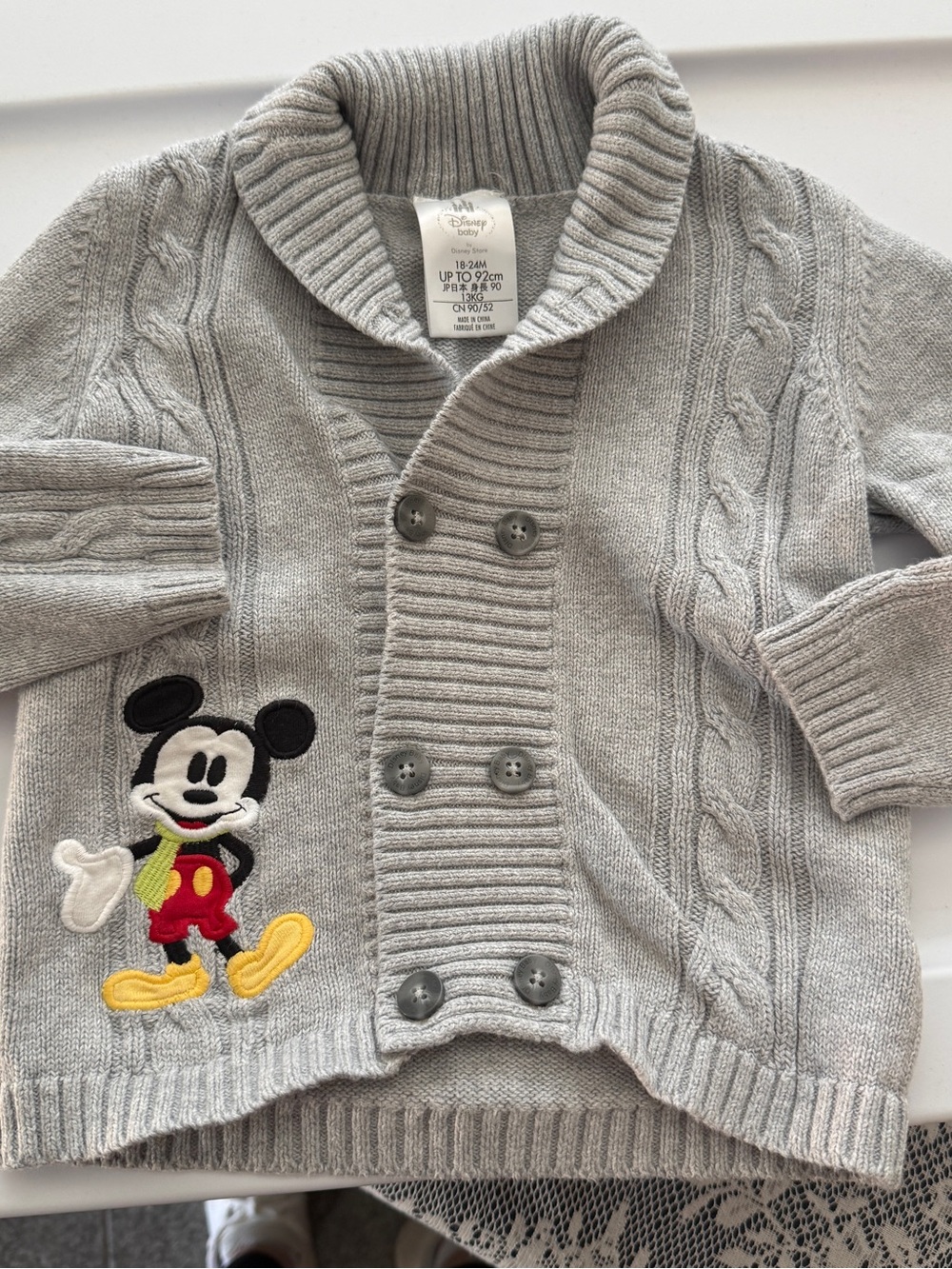 Disney Gray Cable-Knit Mickey Cardigan 18-24 Months